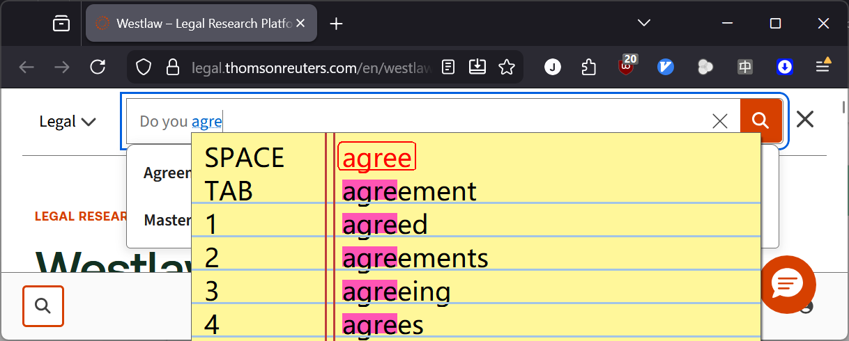 Westlaw spelling correction screenshot
